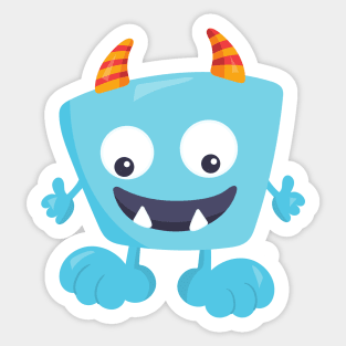 Cute Monster, Blue Monster, Funny Monster, Horns Sticker